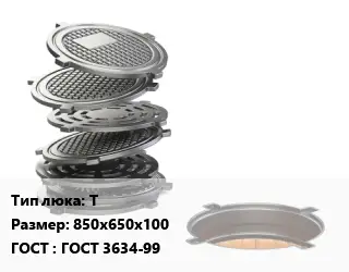 Люк чугунный Т 850х650х100 ГОСТ: ГОСТ 3634-99